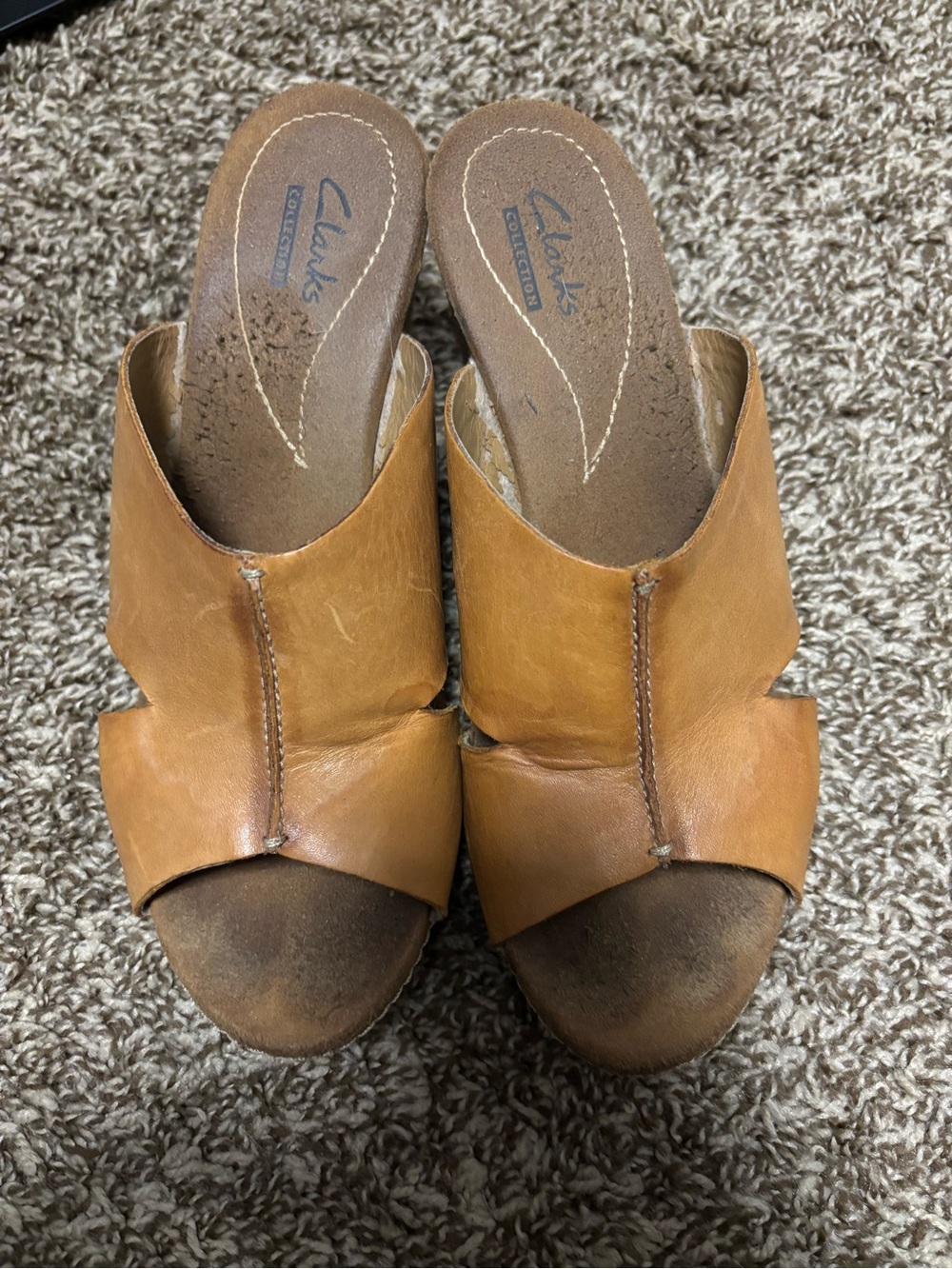 Clarks Tan Leather Open-Front Mule Slides